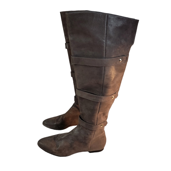 Isola Adora Carbon Brown Metallic Leather Knee High Cuffed Fashion Boot Size 7.5 - Picture 4 of 14